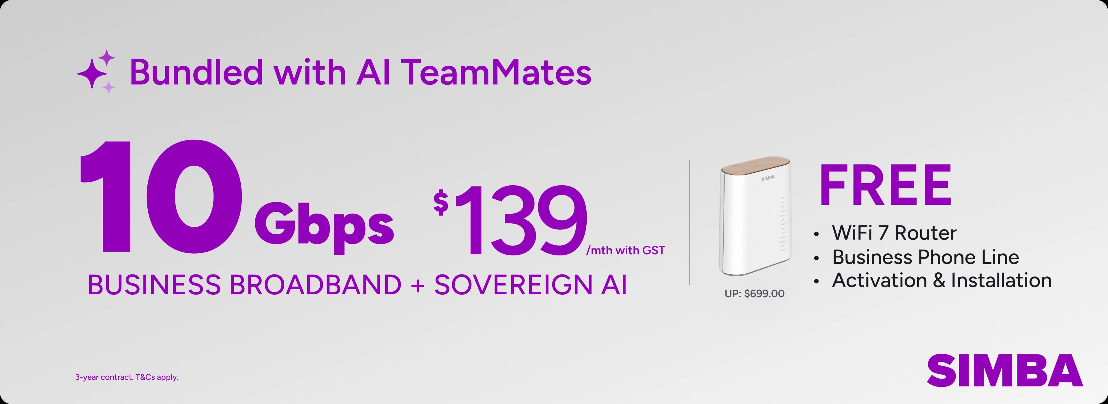 10Gbps Business Broadband bundled with AI TeamMates from $139 a month