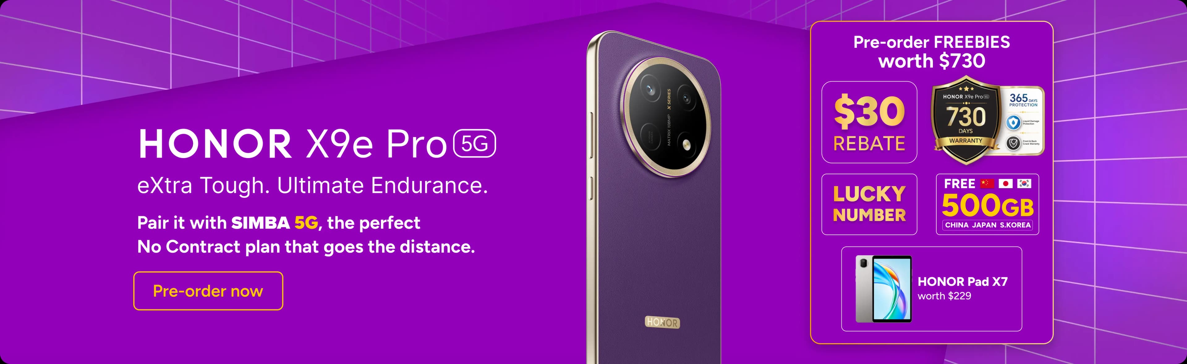 HONOR X9e Pro 5G with SIMBA — pre-order freebies worth $730