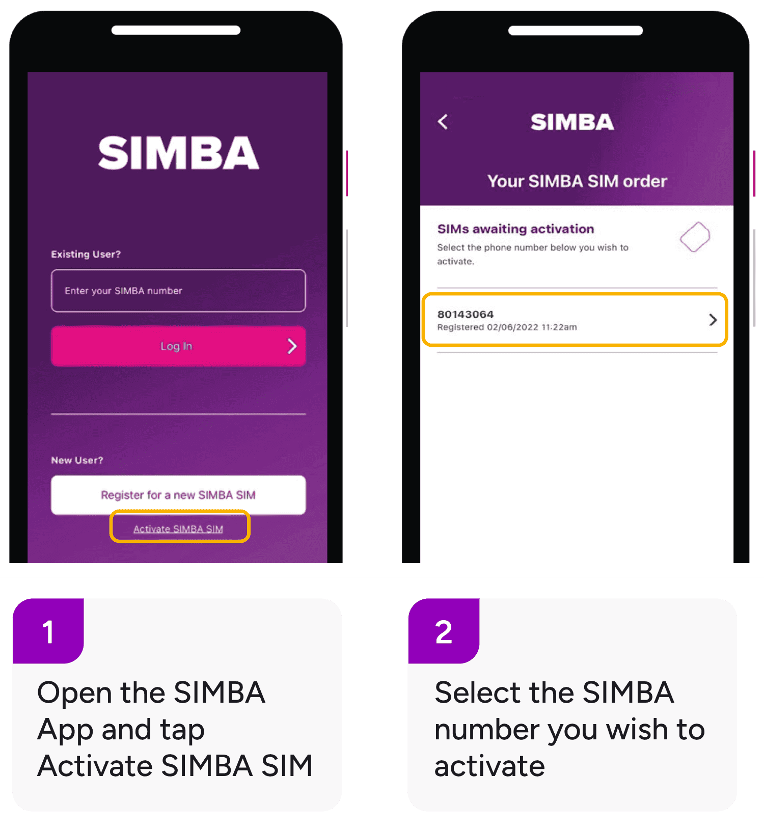 Activation steps 1 and 2
