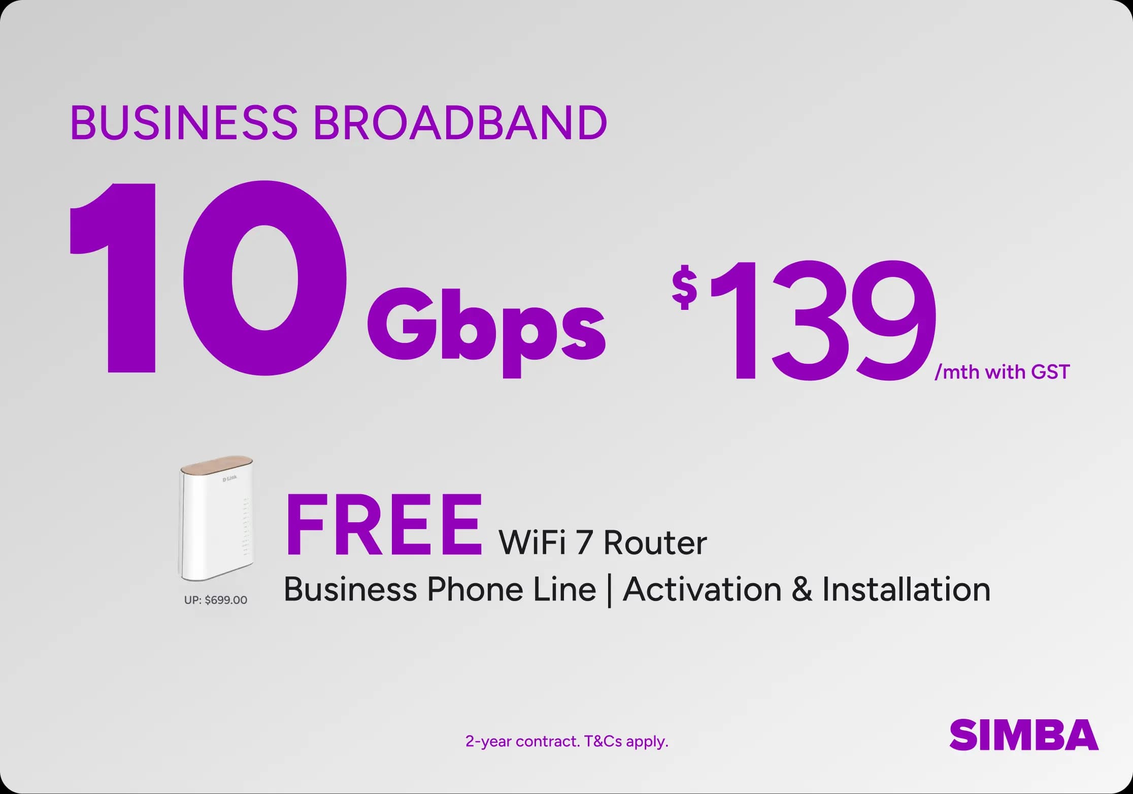 10Gbps Business Broadband at $139/mth with GST — FREE WiFi 7 router, business phone line, activation and installation