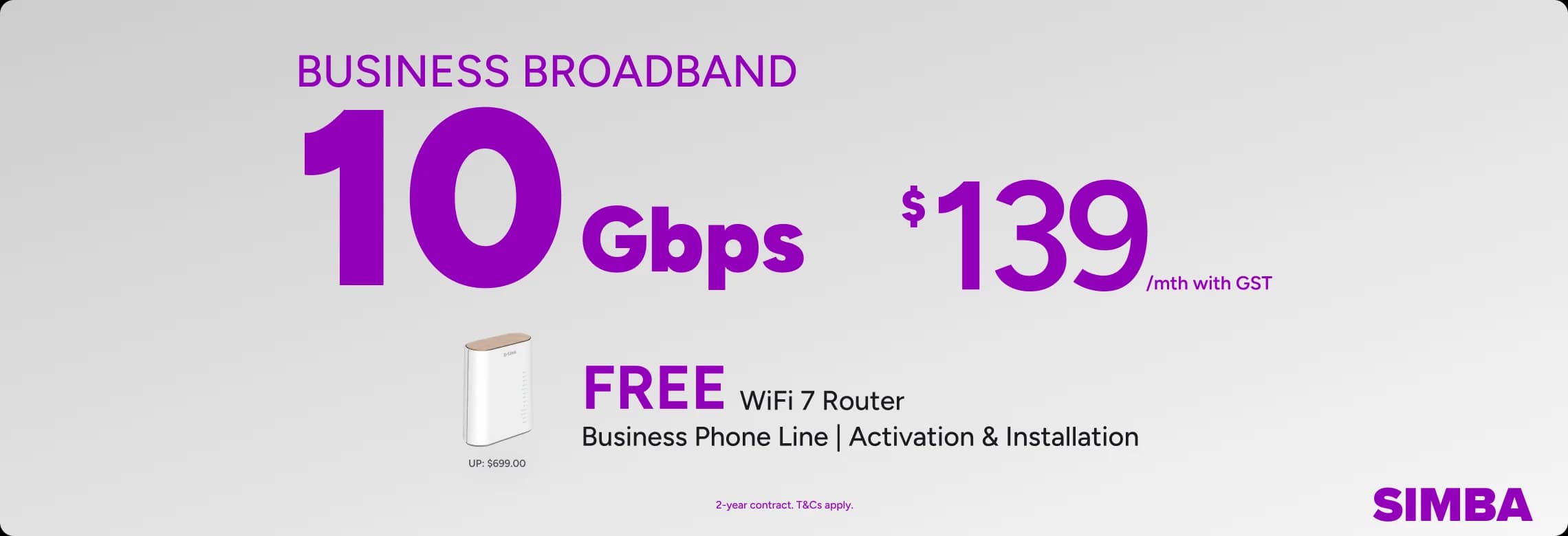 10Gbps Business Broadband at $139/mth with GST — FREE WiFi 7 router, business phone line, activation and installation