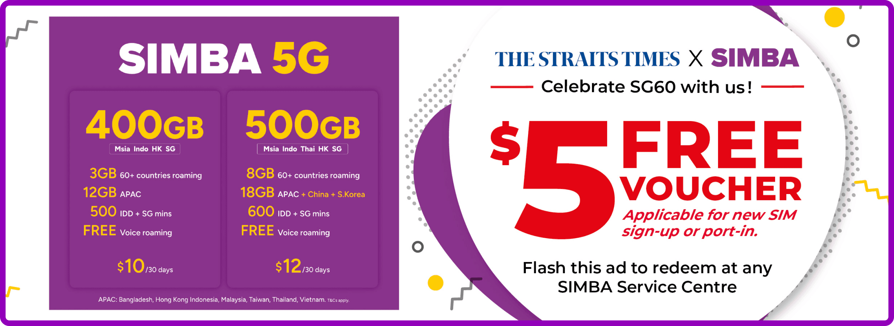 $5 FREE voucher applicable for new SIM sign-up or port-in